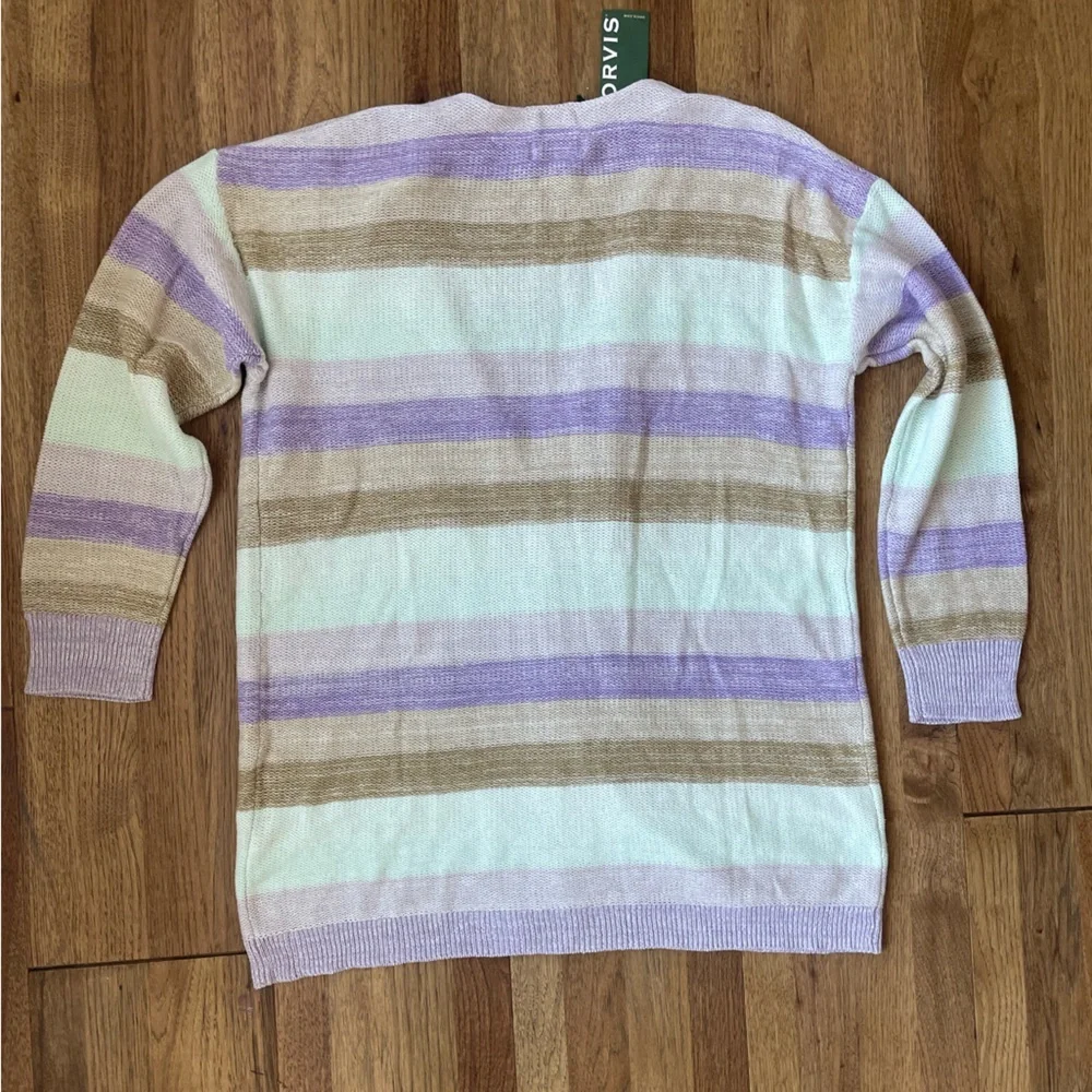 NWT Orvis Linen/Cotton Blend Striped Open Cardigan Women Sz L Purple Boho Casual